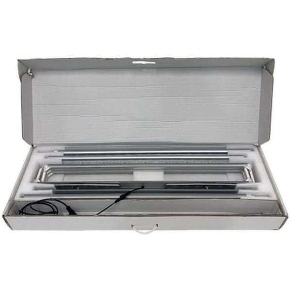 LED Textilspannrahmen mit Füßen – Doppelseitig beleuchtet 85x200cm | Aluminium, Silber eloxiert