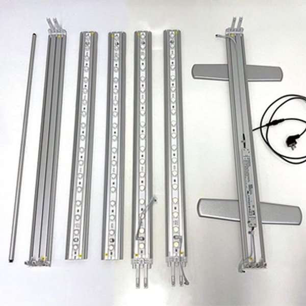 LED Textilspannrahmen mit Füßen – Doppelseitig beleuchtet 85x200cm | Aluminium, Silber eloxiert